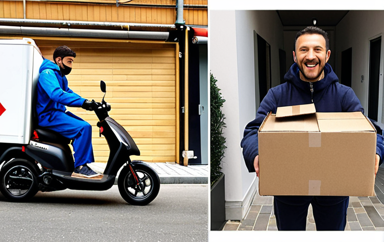 **
Prompt: A split-screen showing the negative and positive sides of online shopping. On one side, overflowing non-recyclable packaging waste, delivery trucks emitting exhaust fumes. On the other side, a person happily unboxing a product with minimal, recycled packaging, delivered by a courier on an electric scooter. Focus on conveying the contrast and highlighting the eco-friendly options. Include familiar Turkish brands using sustainable packaging.
**