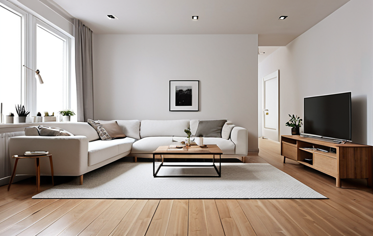 ** A minimalist, tidy home interior. Focus on decluttered spaces, perhaps showing a living room or bedroom with only essential furniture, light colors, and a sense of calm.
**